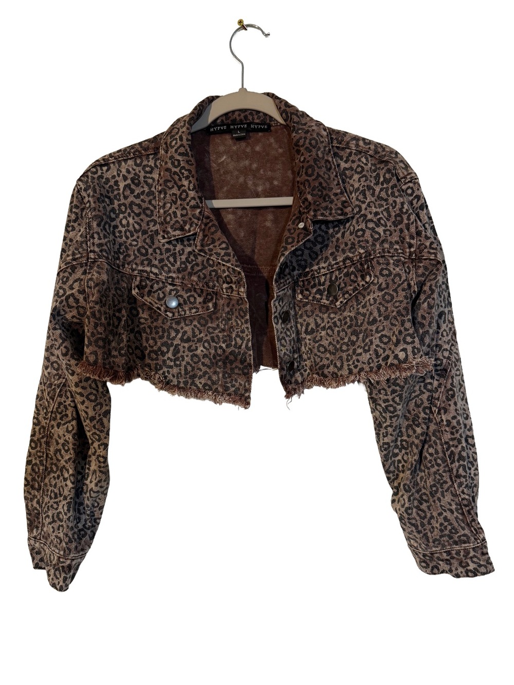 Versona HYFVE Cropped Leopard Print Jean Distressed Jacket - Brown/Black